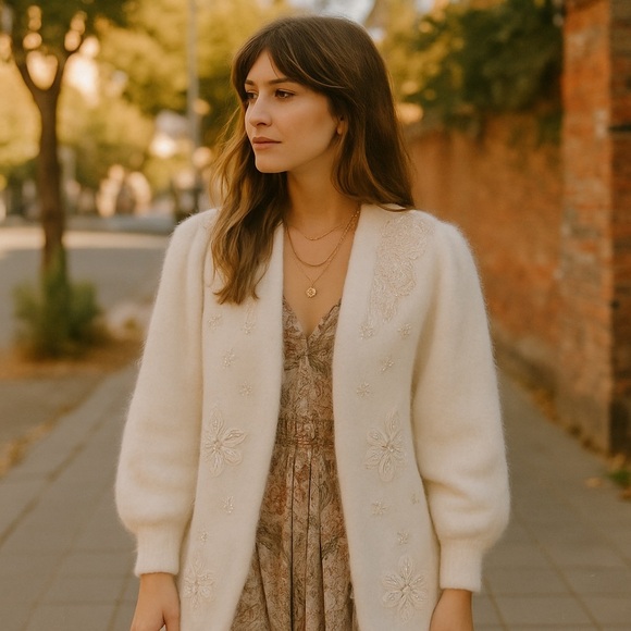 Rare Vintage Embellished Angora Blend Sweater Coat - Picture 2 of 15